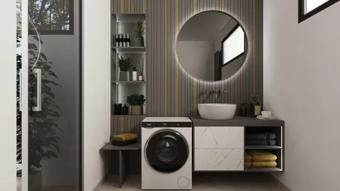 Haier Minidrum, Lavasciuga Compatta 5+2,5 KG, Classe A, 1200 giri, Bianco, AI PowerDrive, Refresh, Wi-Fi, HWD50-BP12307U-S