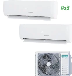 Hisense Climatizzatore Dual Split Inverter 9000 + 12000 Btu Condizionatore con Pompa di Calore Classe A++/A++ R32 Wi-Fi (Unità Interna + Unità Esterna) - HAXU090AG + HAXU120AG + 2AMW42U4RGC | Uni Air