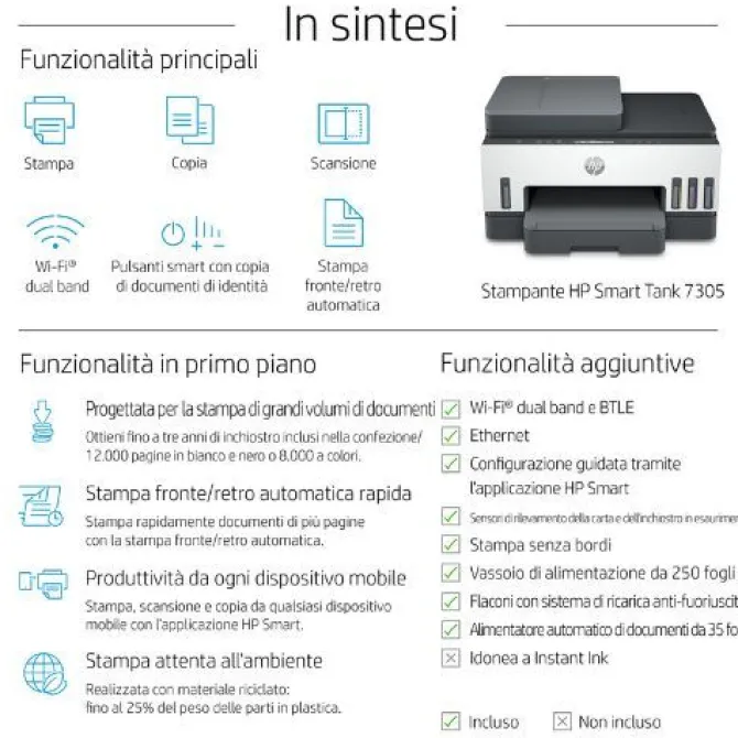 HP - Smart Tank Stampante multifunzione 7005, Color, Stampante per Stampa, scansione, copia, wireless, scansione verso PDF
