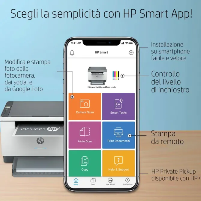 HP - Stampante Multifunzione 3 in 1 LASERJET M234DW - Bianca, Grigia