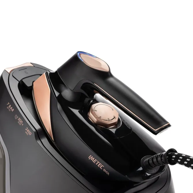 Imetec Evos, Ferro da Stiro con Caldaia, Tecnologia Flash Steam con Vapore Potenziato, Pressione fino a 7 bar, Piastra Infinity Glide Alta Scorrevolezza,