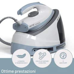 Imetec Rapidvapor Ferro da Stiro Generatore di Vapore, Piastra Fluid Ceramic a Rapido Riscaldamento, Leggero, Sistema di Pulizia Calc Clean