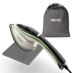 Imetec Steam Easy, ferro da stiro portatile verticale, stira in verticale e orizzontale, piastra ceramica, tripla regolazione di vapore e temperatura, display digitale, pronto in 30, 1200 Watt