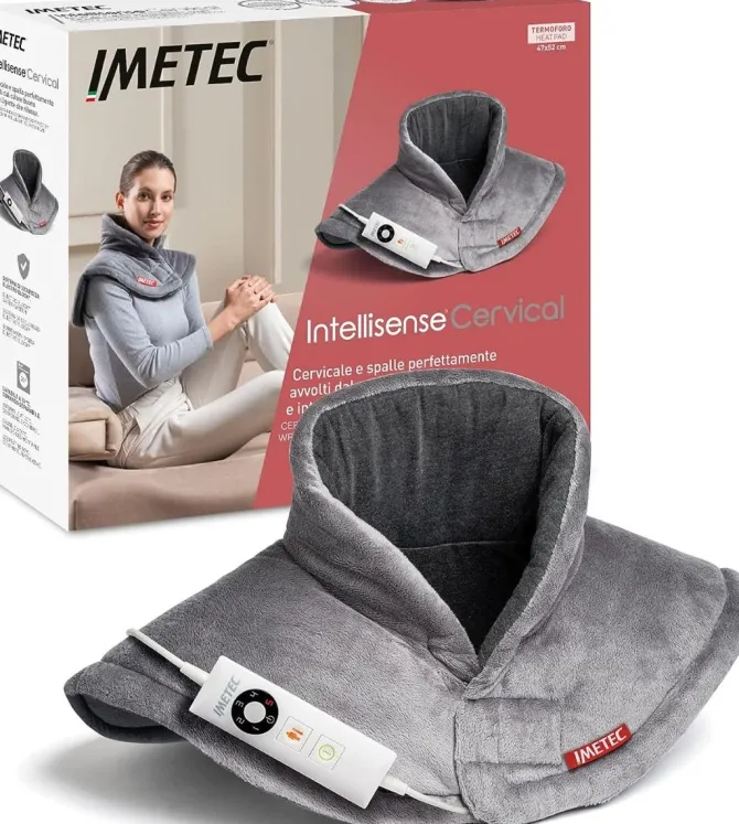 Imetec Termoforo Intellisense Cervical per cervicale e spalle, 47x52 cm, 5 temperature, Riscaldamento rapido