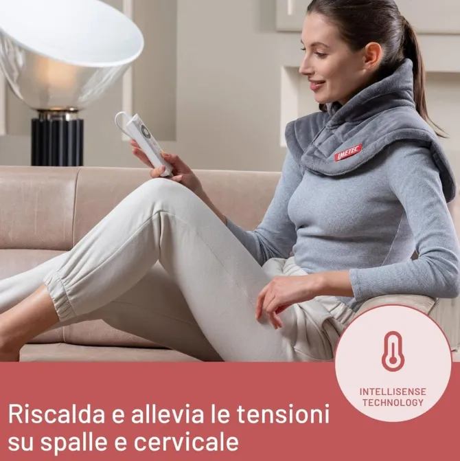 Imetec Termoforo Intellisense Cervical per cervicale e spalle, 47x52 cm, 5 temperature, Riscaldamento rapido