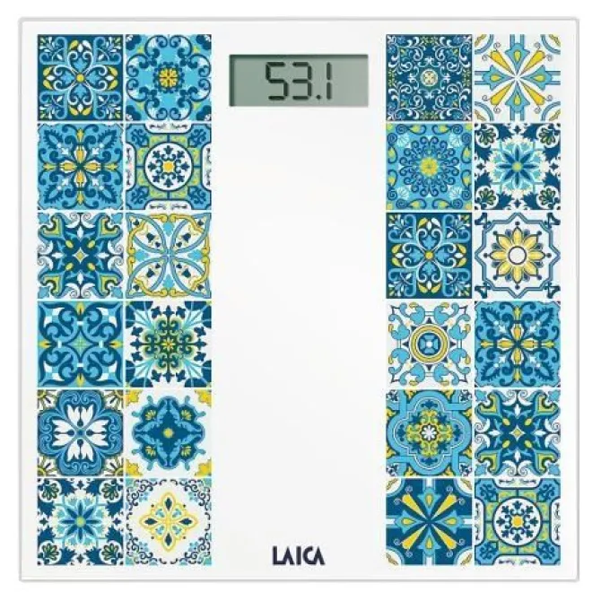 LAICA PS1083B Pesapersone elettronico, max 180 kg, Mediterranean Breeze - White/Blue