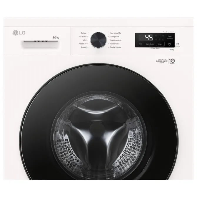 LG W4NX1095NWB Lavasciuga 9/5kg Serie X1, Classe A/E, 6 Motion Direct Drive, Wi-Fi, 1400 giri, Allergy Care, Bianca