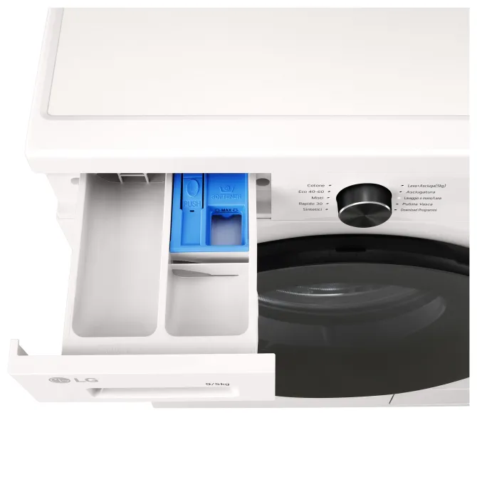 LG W4NX1095NWB Lavasciuga 9/5kg Serie X1, Classe A/E, 6 Motion Direct Drive, Wi-Fi, 1400 giri, Allergy Care, Bianca