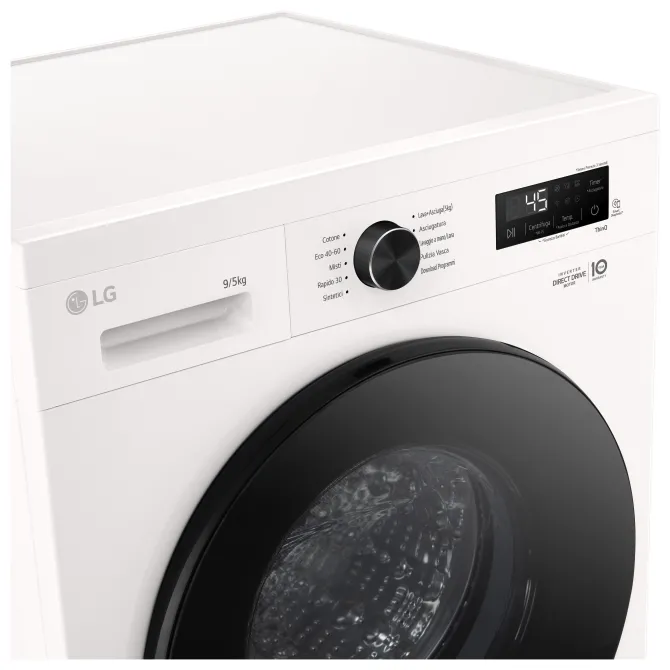 LG W4NX1095NWB Lavasciuga 9/5kg Serie X1, Classe A/E, 6 Motion Direct Drive, Wi-Fi, 1400 giri, Allergy Care, Bianca