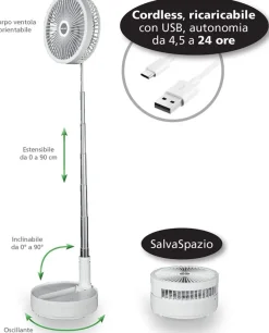 Macom Ventilatore Cordless da Terra Enjoy & Relax 991 Bianco