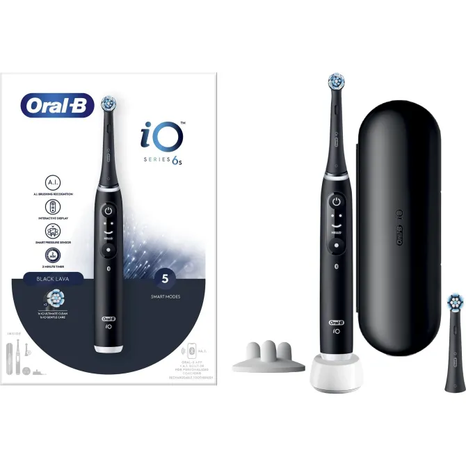 Oral-B iO Spazzolino Elettrico Avanzato iO iO6, 5 velocità, 2 testine di ricambio - sensore di pressione intelligente