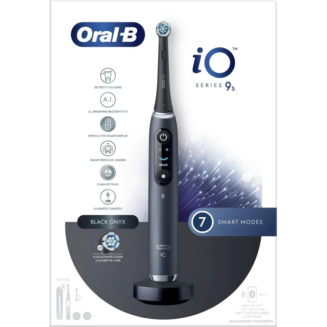 Oral-B iO Spazzolino Elettrico Ricaricabile 9S Nero, 2 Testine, 1 Custodia Da Viaggio Ricaricabile
