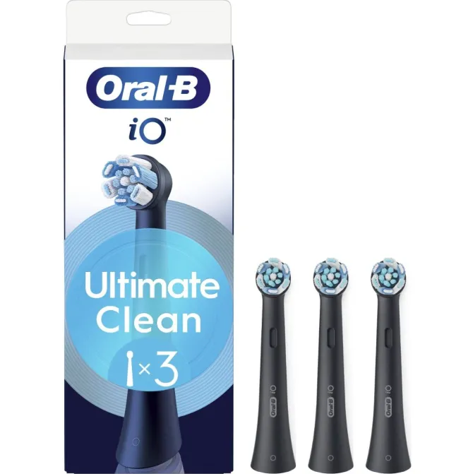 ORAL-B - OB PW REFILL ULTIMATE CLEAN BLACK X3CT, testine di ricambio Oral-B iO Series Ultimate Clean, 4000 setole morbide - Nero