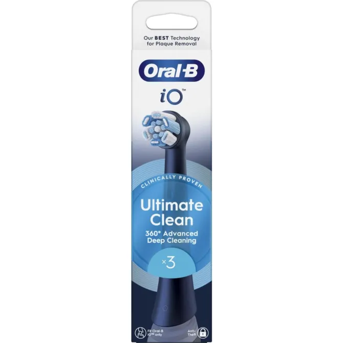 ORAL-B - OB PW REFILL ULTIMATE CLEAN BLACK X3CT, testine di ricambio Oral-B iO Series Ultimate Clean, 4000 setole morbide - Nero