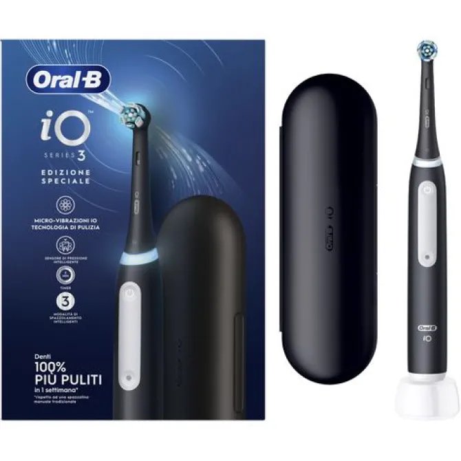 Oral-B Spazzolino Elettrico Ricaricabile iO 3 Nero, 1 Testina Di Ricambio, 1 Custodia Da Viaggio
