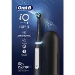 Oral-B Spazzolino Elettrico Ricaricabile iO 3 Nero, 1 Testina Di Ricambio, 1 Custodia Da Viaggio