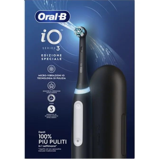 Oral-B Spazzolino Elettrico Ricaricabile iO 3 Nero, 1 Testina Di Ricambio, 1 Custodia Da Viaggio