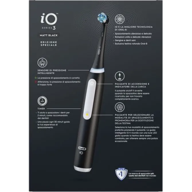 Oral-B Spazzolino Elettrico Ricaricabile iO 3 Nero, 1 Testina Di Ricambio, 1 Custodia Da Viaggio