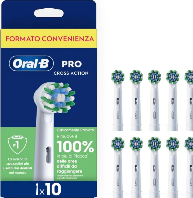 Oral-B Testina Di Ricambio PRO Cross Action Bianca, Confezione Da 10 Testine