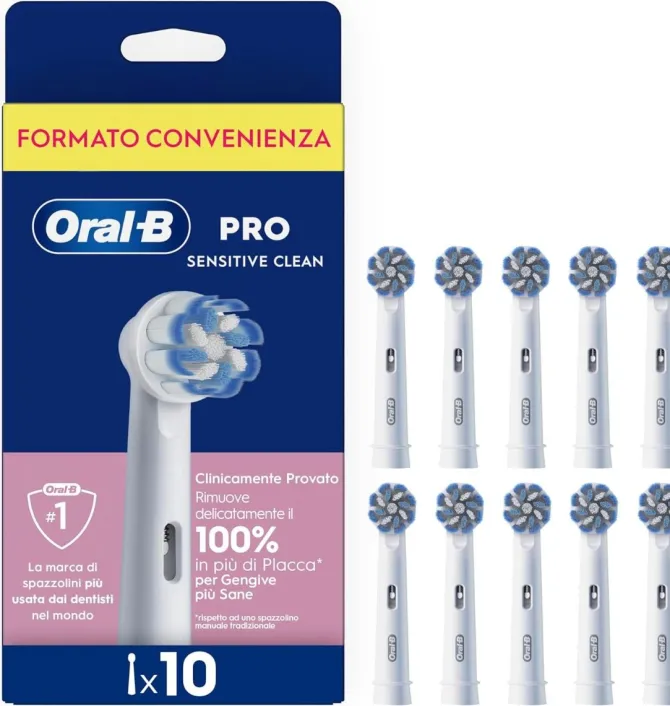 Oral-B Testina Di Ricambio PRO Sensitive Clean Bianca, Confezione Da 10 Testine