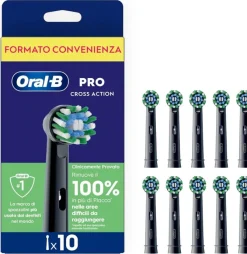 Oral-B Testine di Ricambio Pro, Cross Action, Nere, 10 Ricambi - 10 Testine di Ricambio per Spazzolino Elettrico, Autentiche, Setole Angolate che si Adattano a ogni Dente per una Pulizia Profonda
