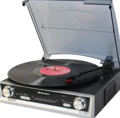 Roadstar TTR-8634 piatto audio, Giradischi 33,45,78 Giri/min, manopola, FM, 3,5 mm, 230V - Nero/Argento