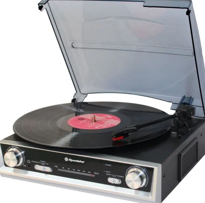 Roadstar TTR-8634 piatto audio, Giradischi 33,45,78 Giri/min, manopola, FM, 3,5 mm, 230V - Nero/Argento