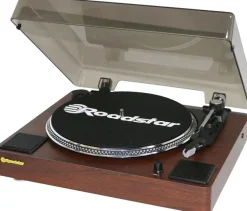 Roadstar TT-260SPK Giradischi 3 Velocità 33/45/78 Giri, Altoparlanti Integrati, Uscita audio RCA, Ingresso AUX, Arresto Automatico, Vintage, Legno