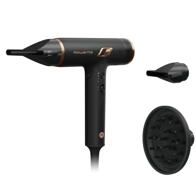 Rowenta Nano Asciugacapelli Brushless Compatto ad Alta Velocità, Boost di Ioni Antistatici e Sensore di Temperatura per Capelli Setosi e Luminosi, 3 Impostazioni di Velocità/Temperatura, HY8310