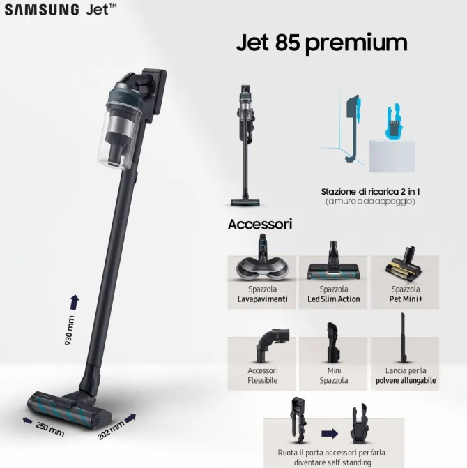 SAMSUNG - Scopa elettrica JET 85™ PREMIUM VS20C852FTB - Midnight Bluet