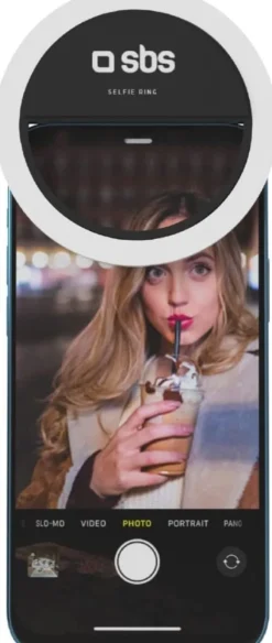 SBS - Anello Led Universale per Smartphone, Luce Flash con Regolazione d'Intensità, per TikTok, YouTube, Instagram, Selfie, Video e Dirette Streaming, Cavo di Ricarica USB Incluso