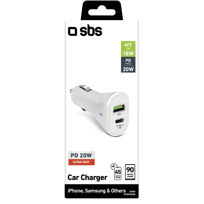 SBS TECRPD20W Caricabatterie per dispositivi mobili Bianco Auto
