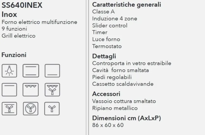 Schaub Lorenz Cucina 60x60 Inox Induzione Elettrica SS640INEX