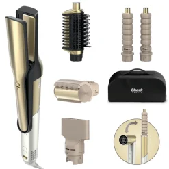 Shark Glam Multi-Styler Oro con Piastre in Ceramica e 5 Accessori – Styling Senza Danni da Calore