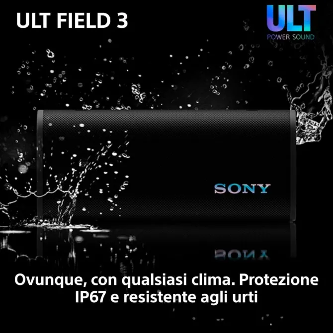 Sony ULT FIELD 3 - Speaker Bluetooth portatile con ULT POWER SOUND, batteria 24 ore, IP67, impermeabile, antipolvere, antiurto, tracolla staccabile, compatto - Blanco Marfil, Foresta Grigia
