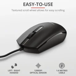 TRUST - BASI WIRED MOUSE Curvo ergonomico - Black