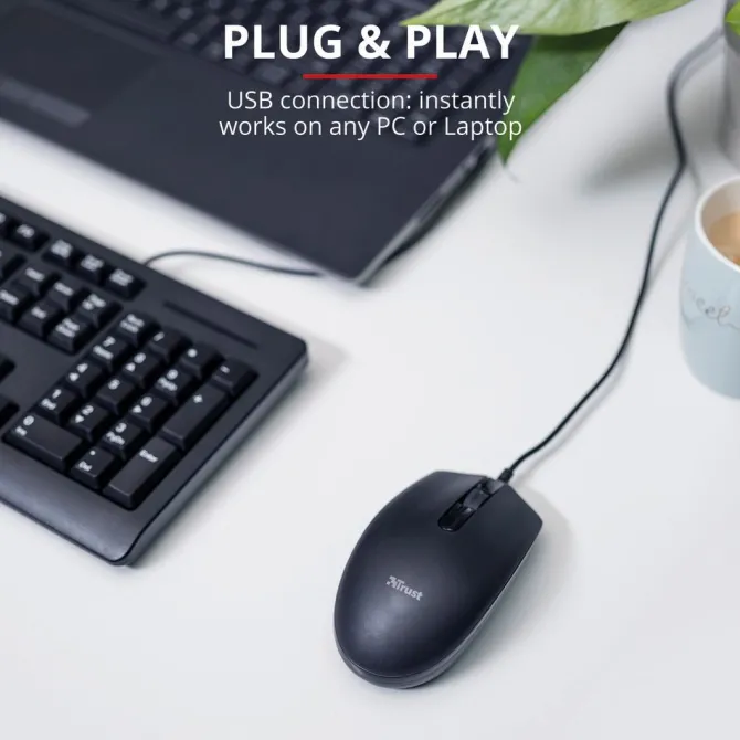 TRUST - BASI WIRED MOUSE Curvo ergonomico - Black
