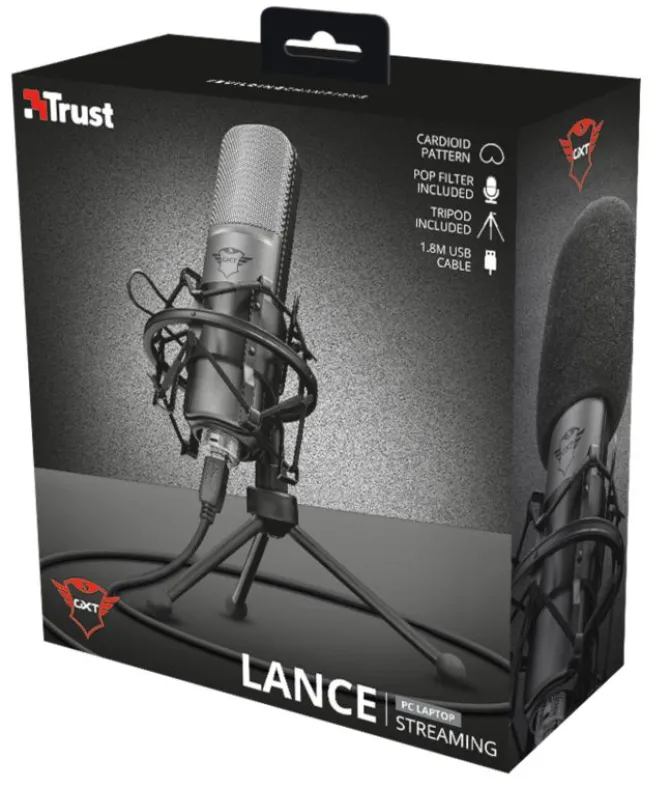Trust Gaming GXT 242 Lance Microfono Streaming, Nero