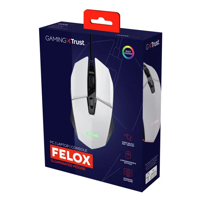 TRUST - GXT109W FELOX GAMING MOUSE - White/Black