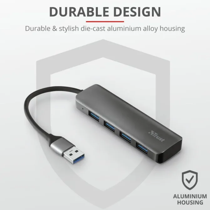 Trust Halyx Aluminium 4-Port USB 3.2 Hub USB-A 3.1 Gen 1 4x USB-A 3.2 Gen 1 Grigio