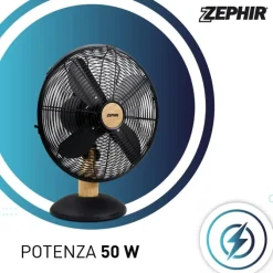 Westim PL40LE Ventilatore da Tavolo, 4 Pale Diametro 40 cm - Alluminio effetto legno