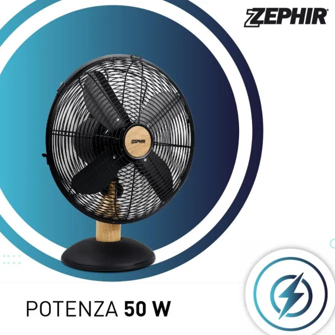 Westim PL40LE Ventilatore da Tavolo, 4 Pale Diametro 40 cm - Alluminio effetto legno