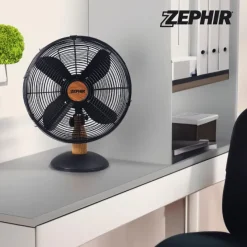 Westim PL40LE Ventilatore da Tavolo, 4 Pale Diametro 40 cm - Alluminio effetto legno