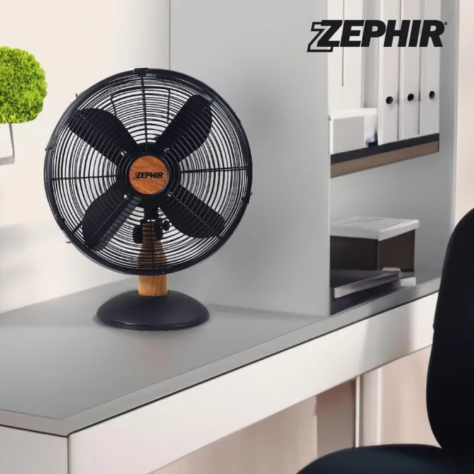 Westim PL40LE Ventilatore da Tavolo, 4 Pale Diametro 40 cm - Alluminio effetto legno