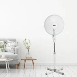 ZEPHIR - PBA42TLC Ventilatore a Piantana 45 Watt, 3 pale, 3 velocità, Base oscillante, Timer - Bianco