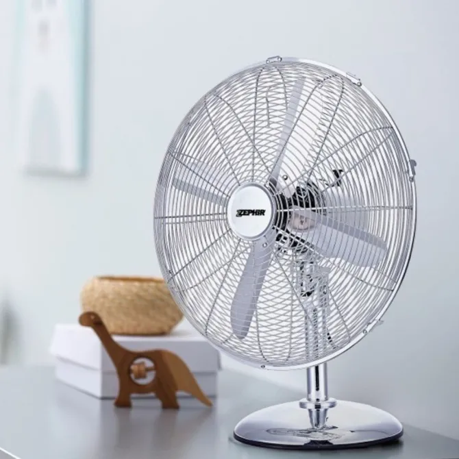 Zephir PF41CR - Ventilatore da tavolo, 3 velocità, 50 Watt, altezza 55 cm, 4 pale - Acciaio