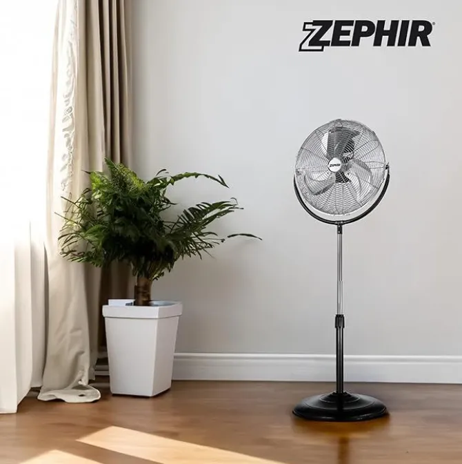 ZEPHIR - PF50CR Ventilatore piantana da terra, 120 Watt, 3 pale, 3 velocità, 150 cm, diametro 50 cm - Metallo