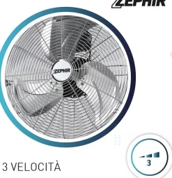 ZEPHIR - PF50CR Ventilatore piantana da terra, 120 Watt, 3 pale, 3 velocità, 150 cm, diametro 50 cm - Metallo