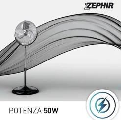 ZEPHIR - PF50CR Ventilatore piantana da terra, 120 Watt, 3 pale, 3 velocità, 150 cm, diametro 50 cm - Metallo