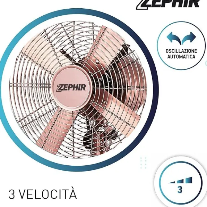 ZEPHIR - PFV41BR - Ventilatore a Piantana, Bronzo, 50 Watt, 4 pale, 3 velocità , base oscillante, altezza regolabile max 140 cm - Metallo